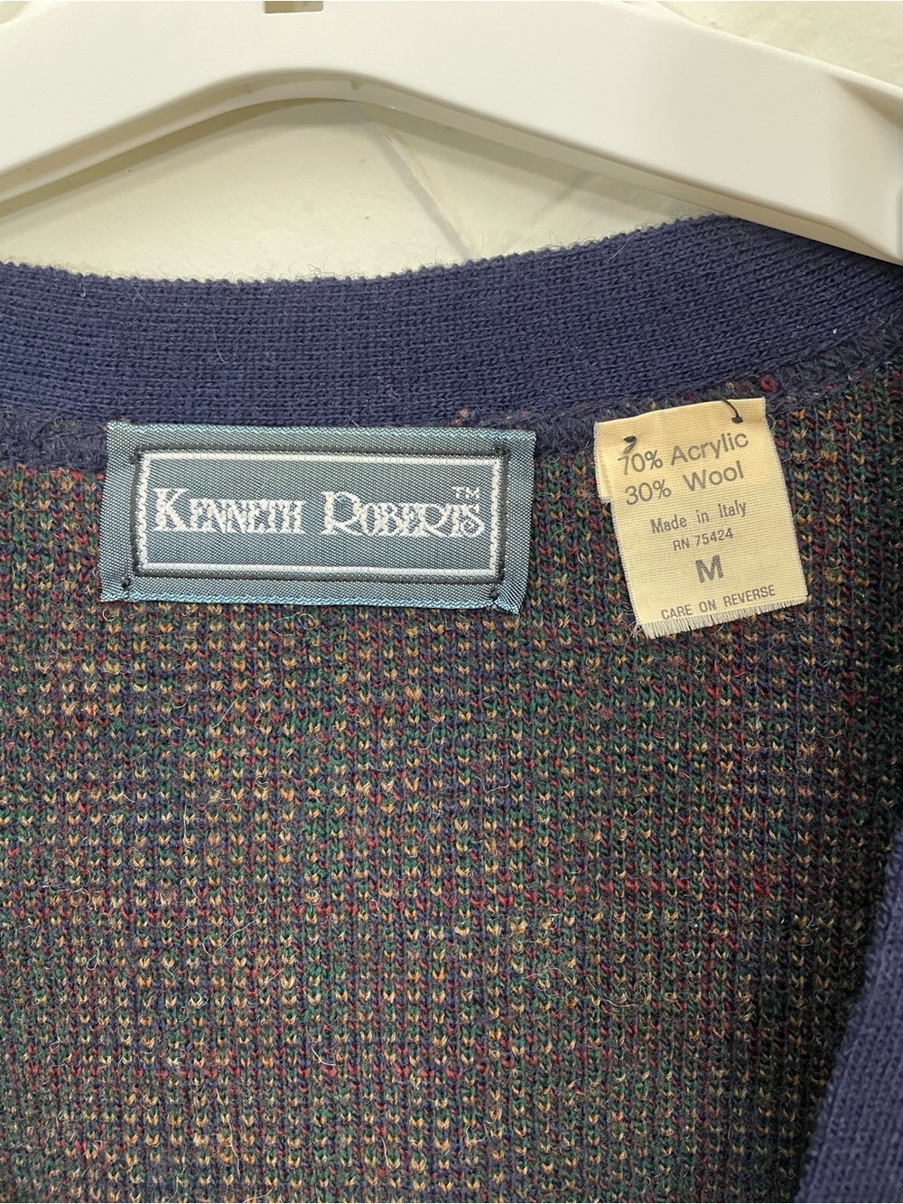 Vintage Knit Plaid V-Neck Cardigan Sweater Grandpacore Academia Size Medium - Picture 3 of 7